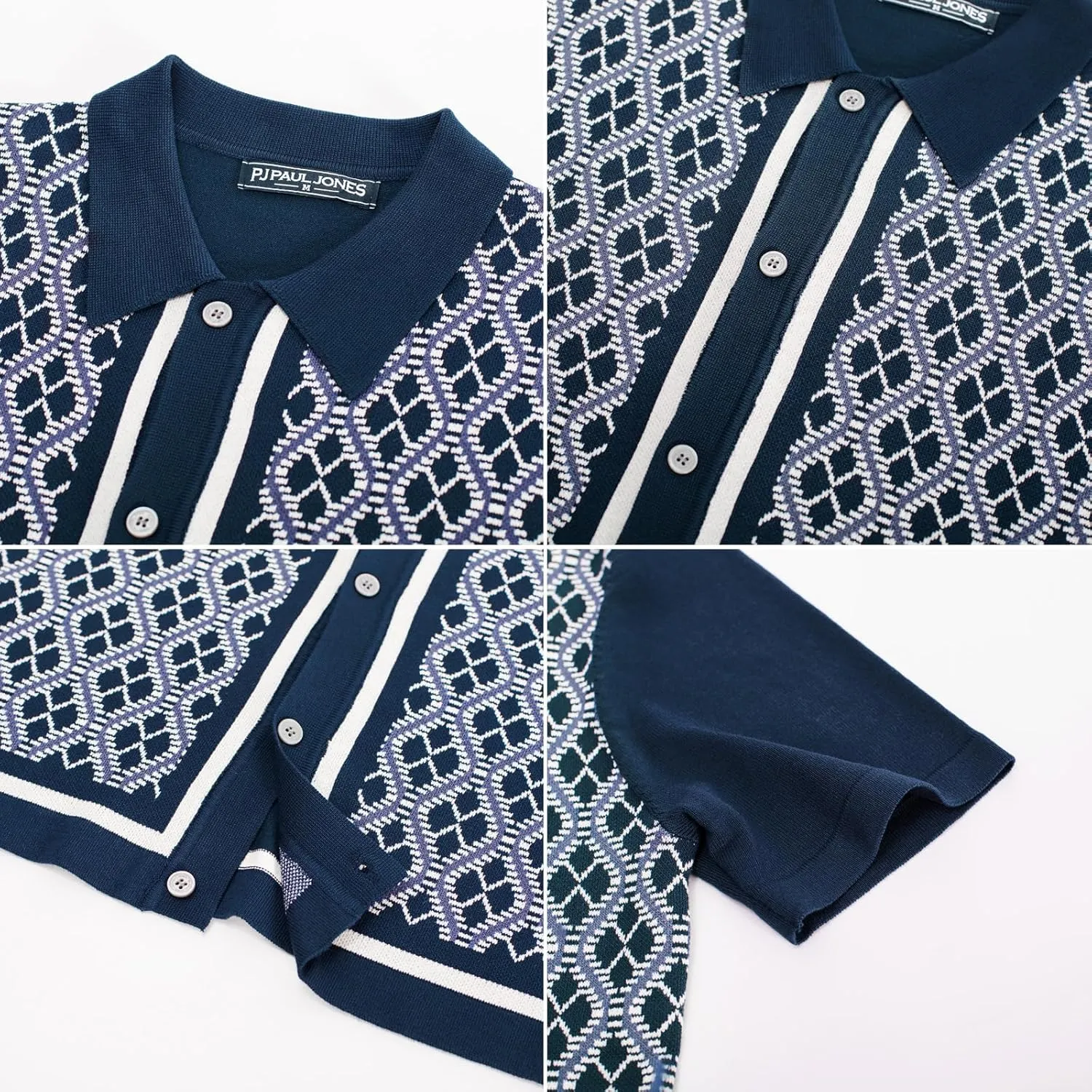 PJ PAUL JONES Men's Polo Shirts 70s Vintage Shirts Contrast Knitted Polo Shirts