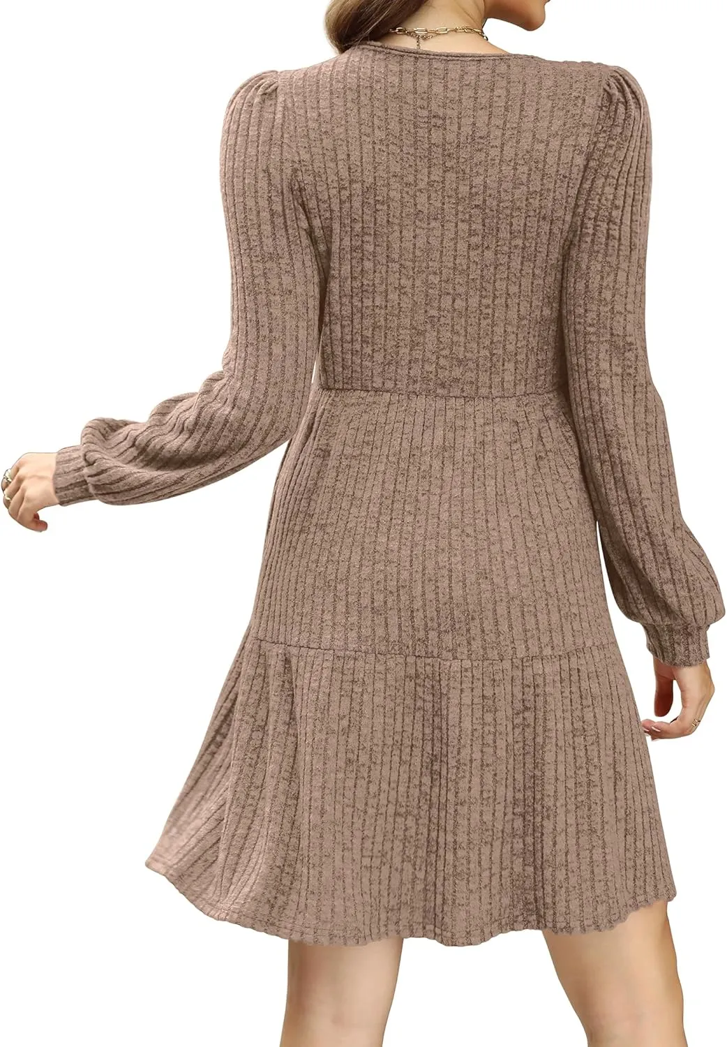 SAMPEEL Womens Square Neck Long Sleeve Fall Dresses Casual Babydoll Sweater Dress