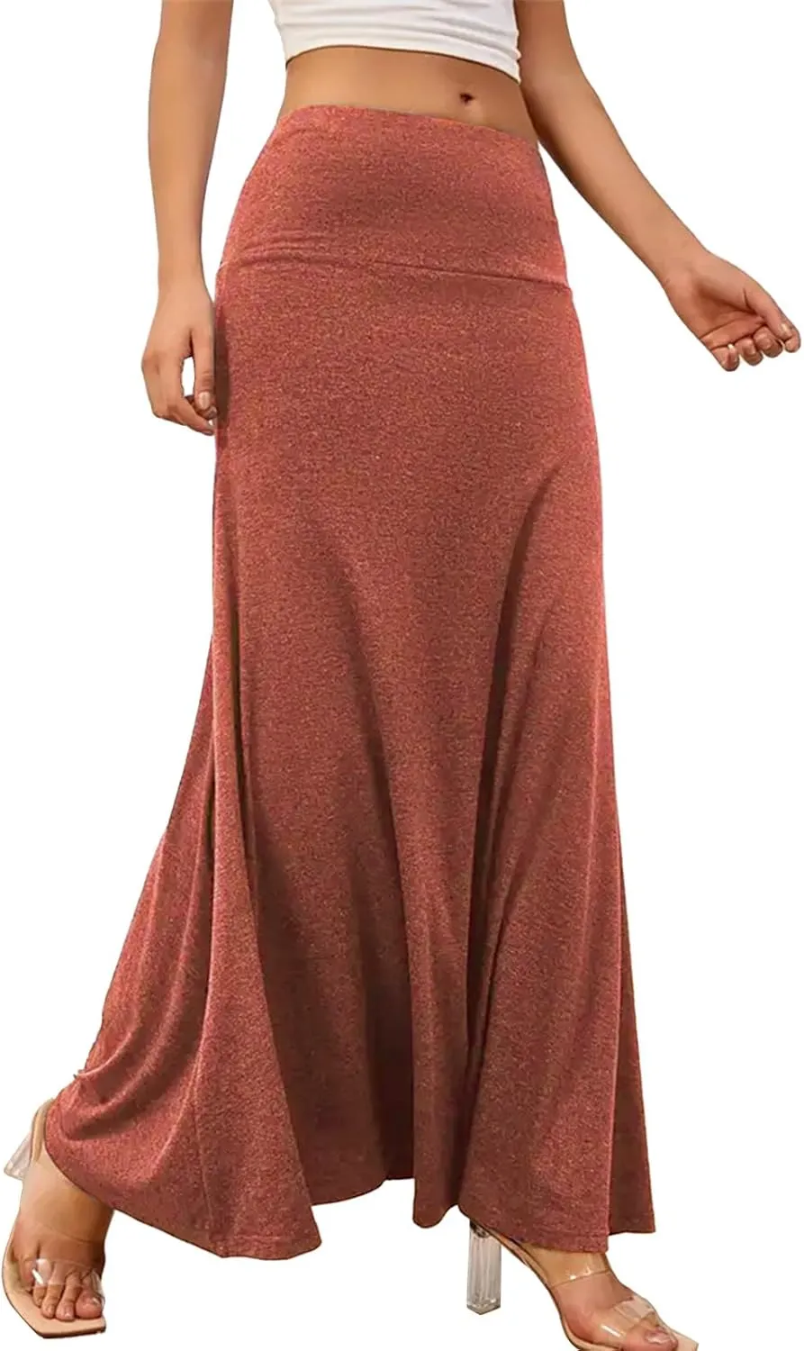 SEAFORM Women's Casual Mid Long Skirts Stretchy Ultra-Soft Flowy Maxi Formal Skirts High Waist Lounge Skirts for Women