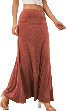 SEAFORM Women's Casual Mid Long Skirts Stretchy Ultra-Soft Flowy Maxi Formal Skirts High Waist Lounge Skirts for Women