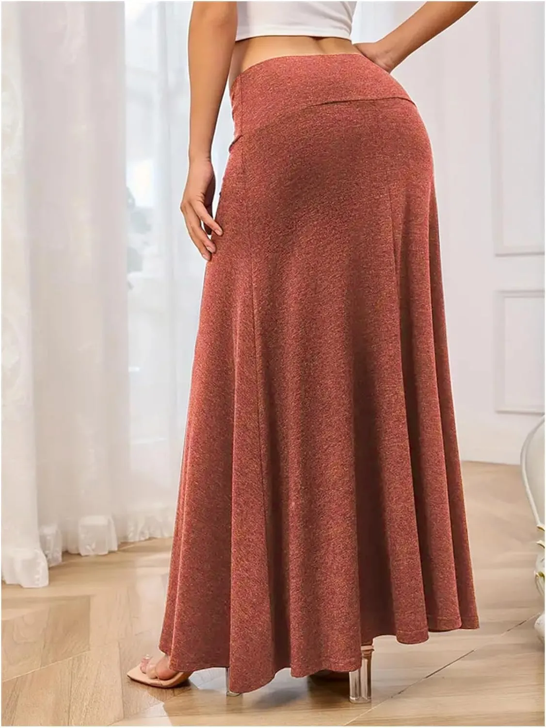 SEAFORM Women's Casual Mid Long Skirts Stretchy Ultra-Soft Flowy Maxi Formal Skirts High Waist Lounge Skirts for Women