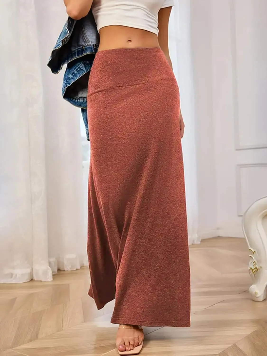 SEAFORM Women's Casual Mid Long Skirts Stretchy Ultra-Soft Flowy Maxi Formal Skirts High Waist Lounge Skirts for Women