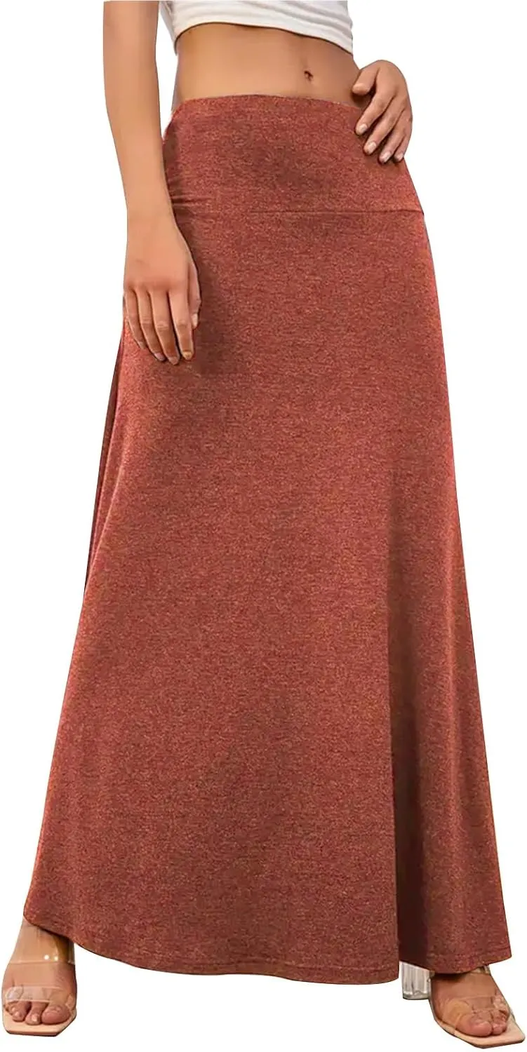 SEAFORM Women's Casual Mid Long Skirts Stretchy Ultra-Soft Flowy Maxi Formal Skirts High Waist Lounge Skirts for Women