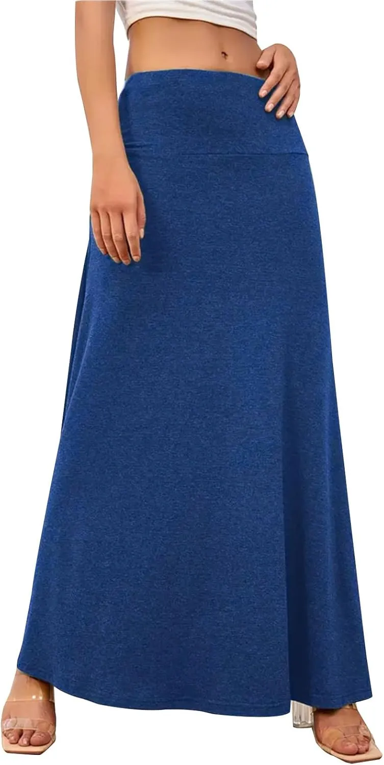SEAFORM Women's Casual Mid Long Skirts Stretchy Ultra-Soft Flowy Maxi Formal Skirts High Waist Lounge Skirts for Women
