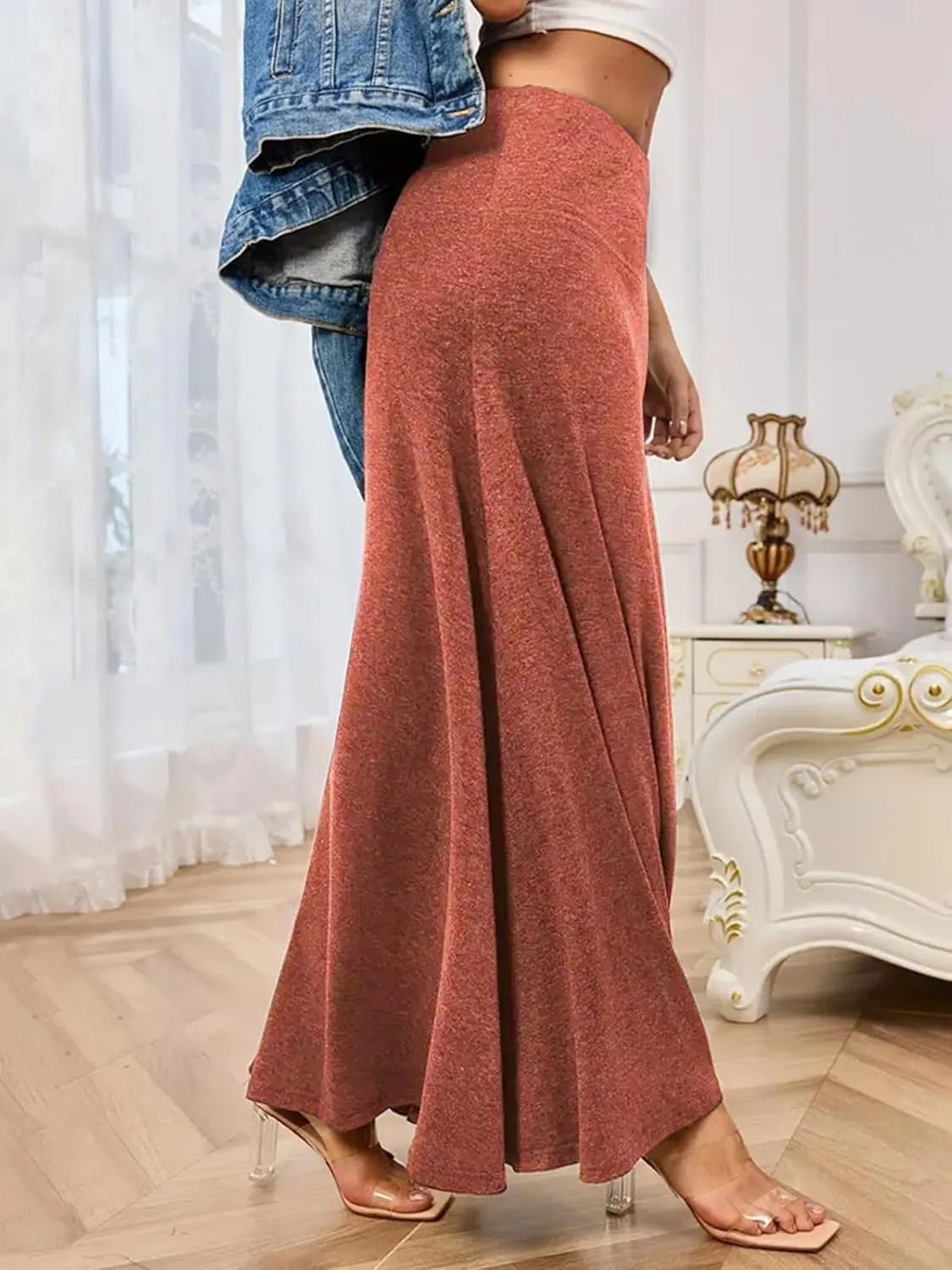 SEAFORM Women's Casual Mid Long Skirts Stretchy Ultra-Soft Flowy Maxi Formal Skirts High Waist Lounge Skirts for Women