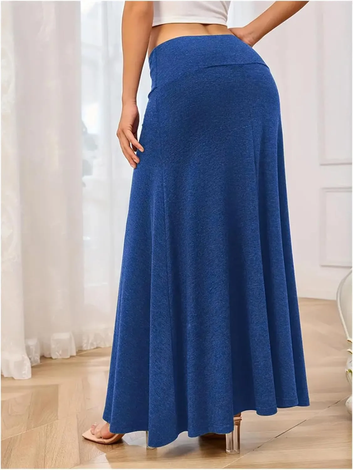 SEAFORM Women's Casual Mid Long Skirts Stretchy Ultra-Soft Flowy Maxi Formal Skirts High Waist Lounge Skirts for Women