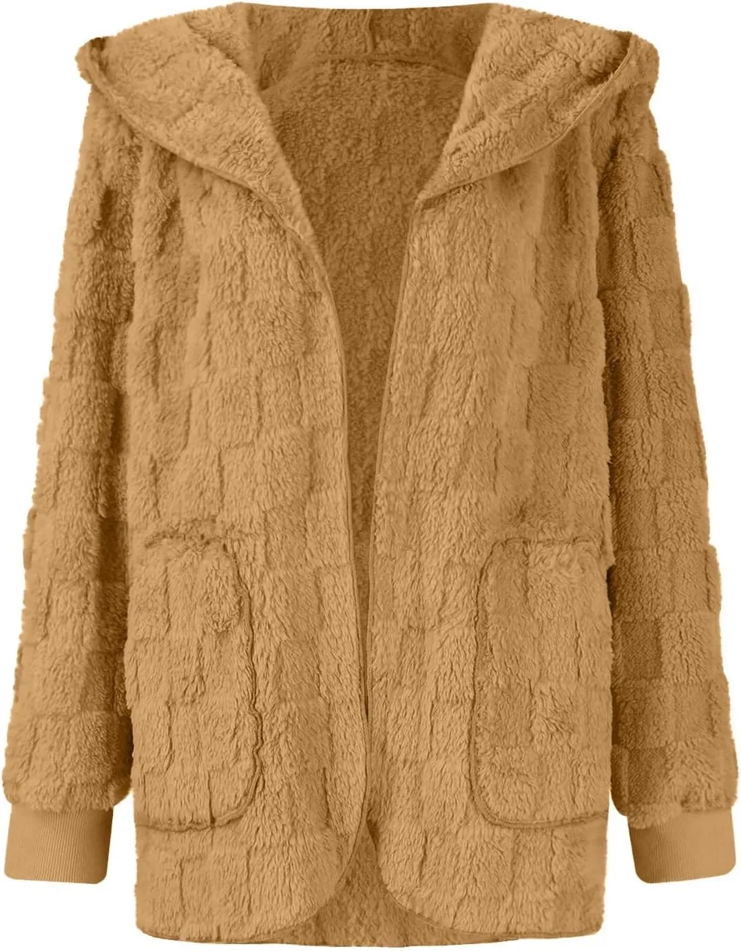Sherpa Jacket Women Fuzzy Open Front Fleece Lined Jackets Soft Warm Hooded Cardigan Sweater Winter Coat with Pockets