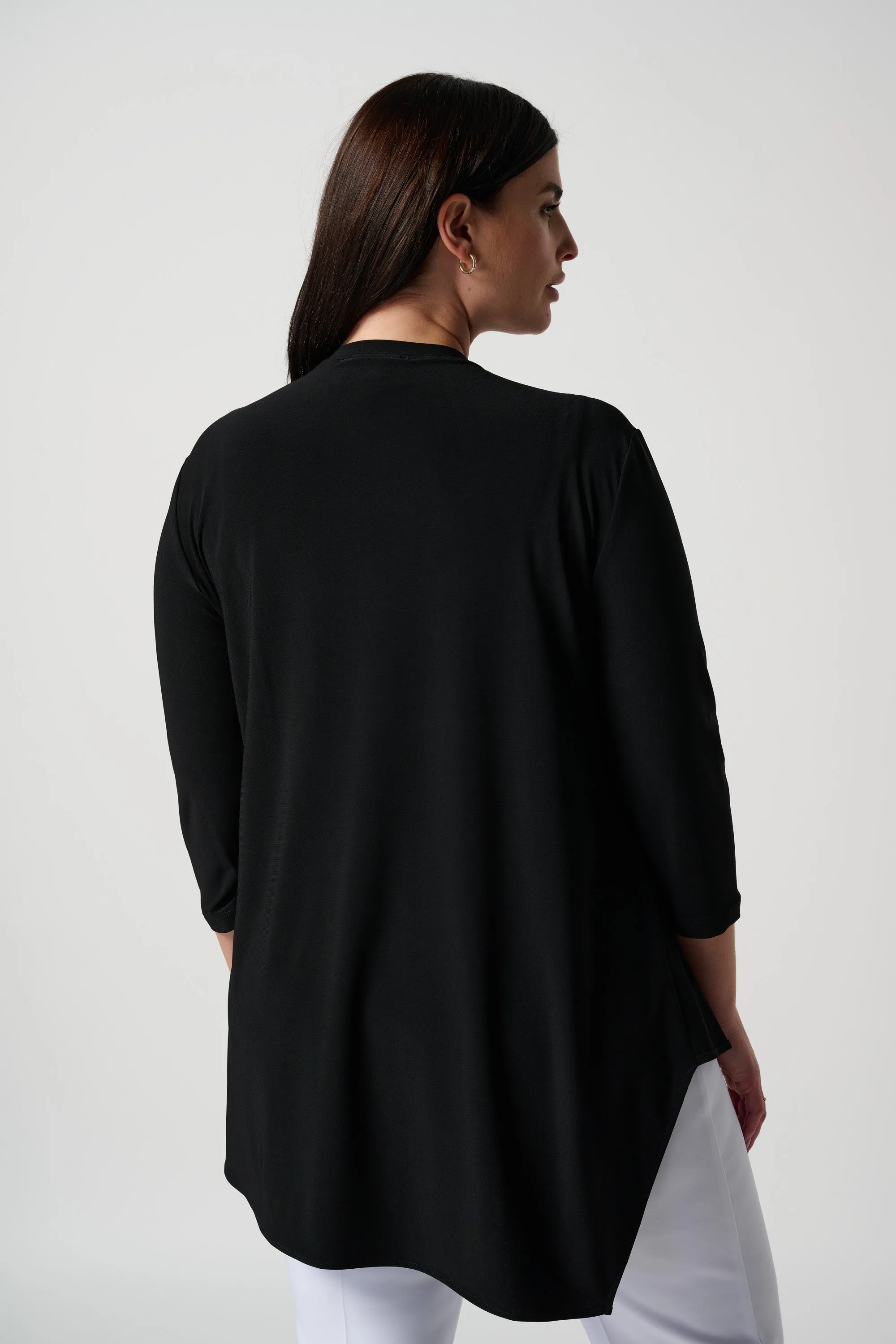 Silky Knit Asymmetric Tunic, Black