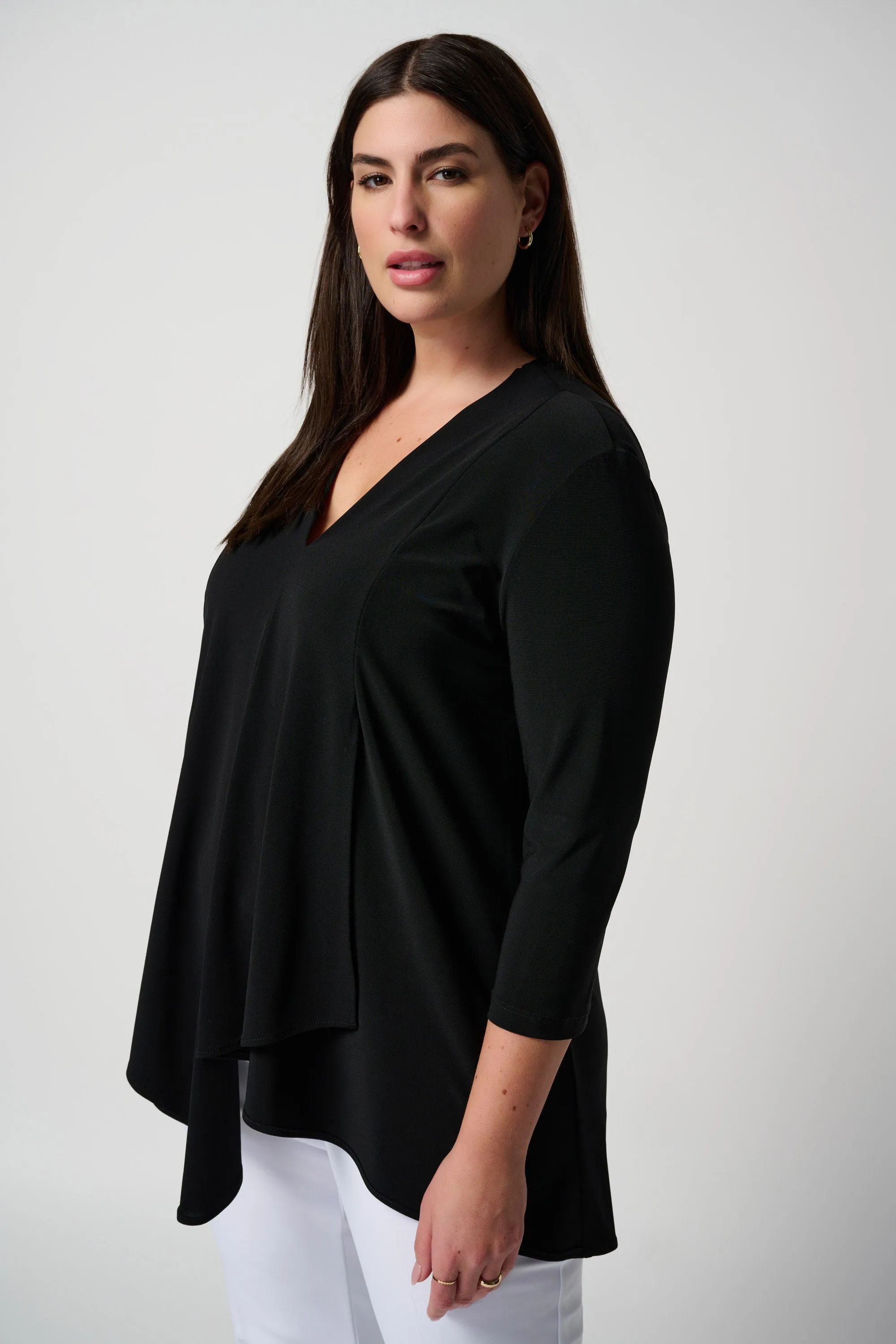 Silky Knit Asymmetric Tunic, Black