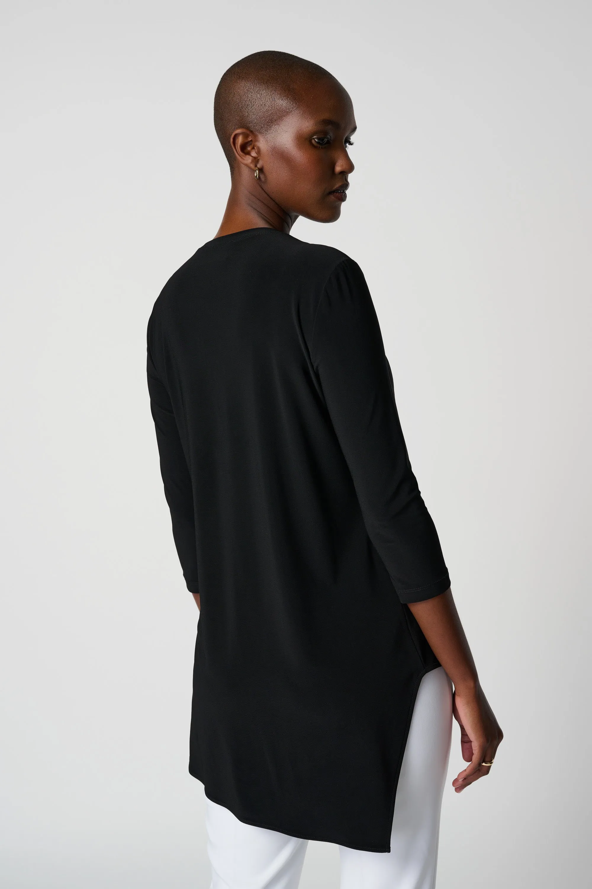 Silky Knit Asymmetric Tunic, Black