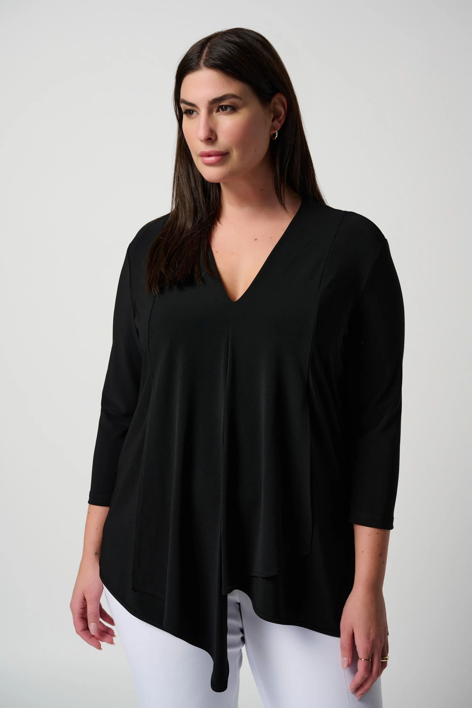 Silky Knit Asymmetric Tunic, Black