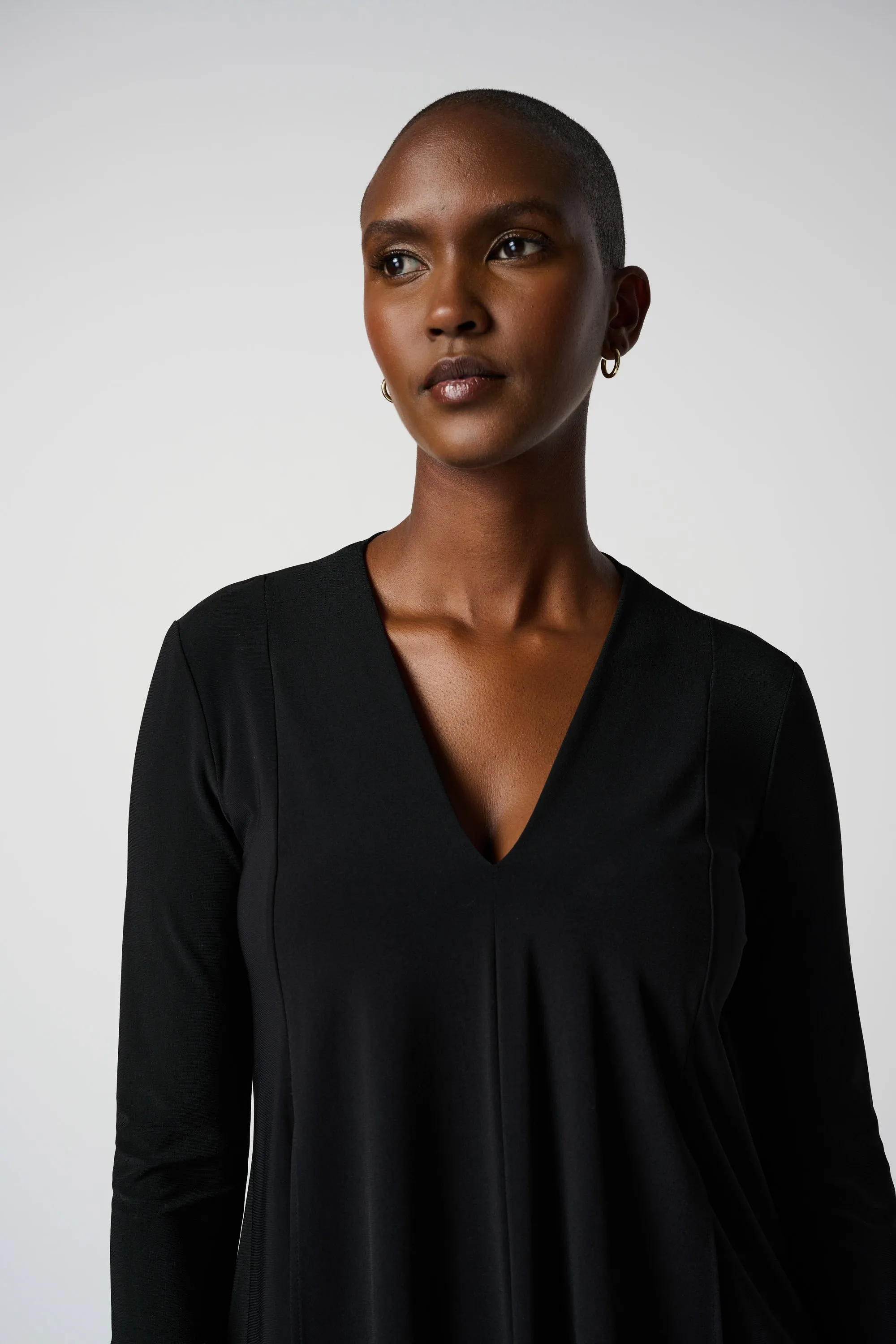 Silky Knit Asymmetric Tunic, Black