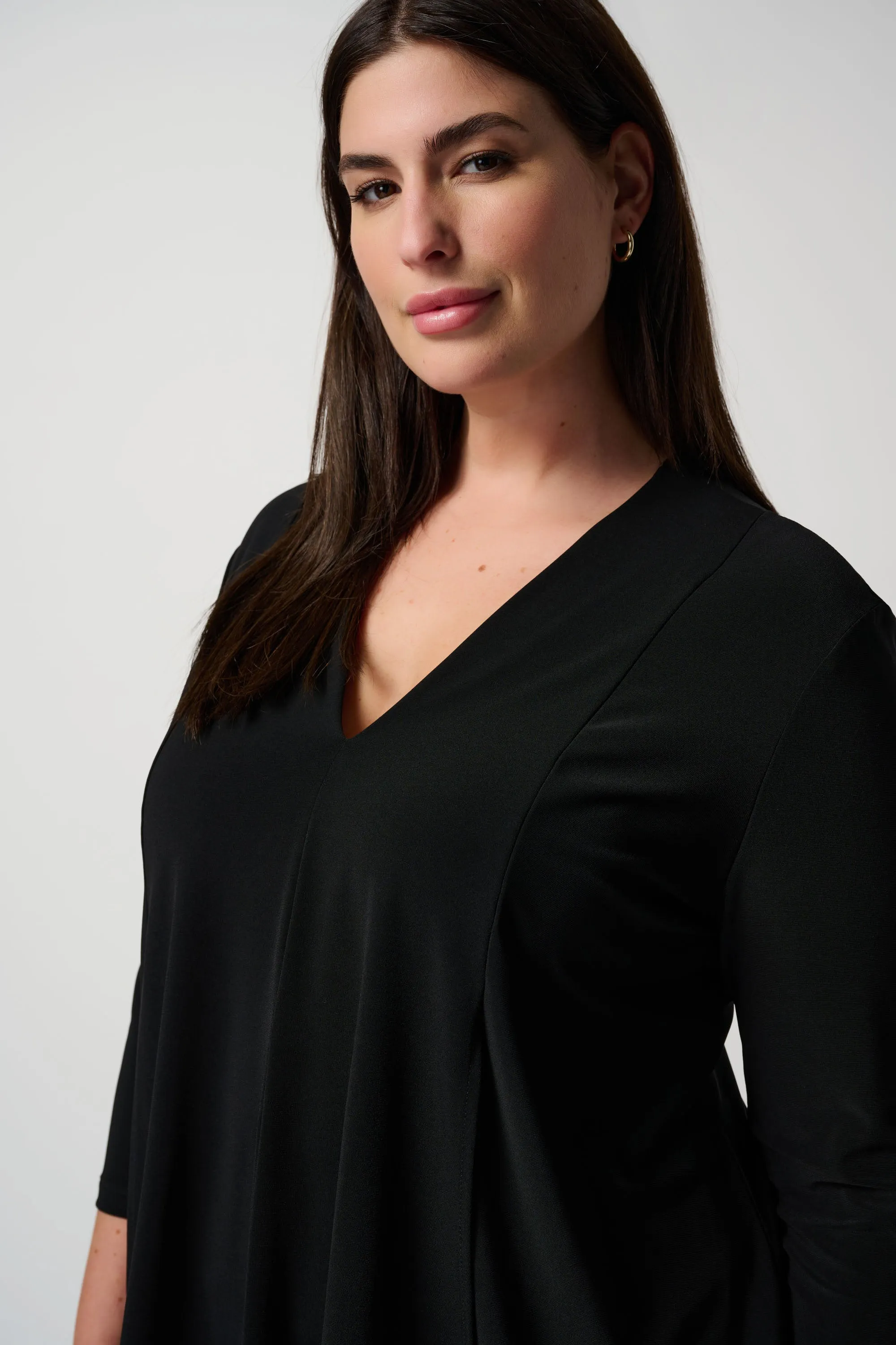 Silky Knit Asymmetric Tunic, Black