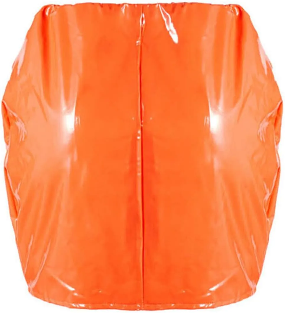 Springcmy Women Neon Leather Bodycon Mini Skirt Skirts Sexy Shiny Liquid Metallic Wet Look Latex Skirt