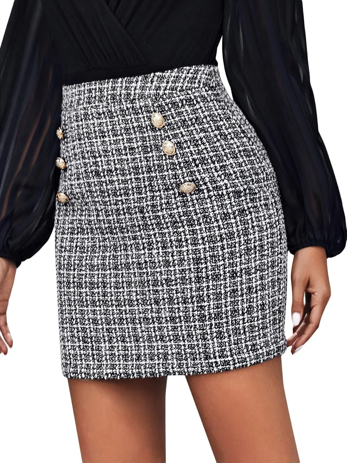 SweatyRocks Women's Elegant High Waist A-line Plaid Tweed Mini Skirt