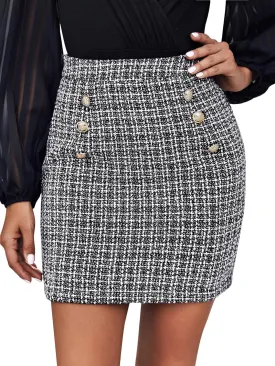 SweatyRocks Women's Elegant High Waist A-line Plaid Tweed Mini Skirt