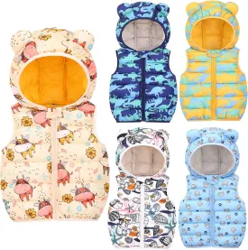 Toddler Baby Boys Girls Hooded Puffer Vest Cute Animals Print Lightweight Sleeveless Bear Ears Zipper Up Waistcoat