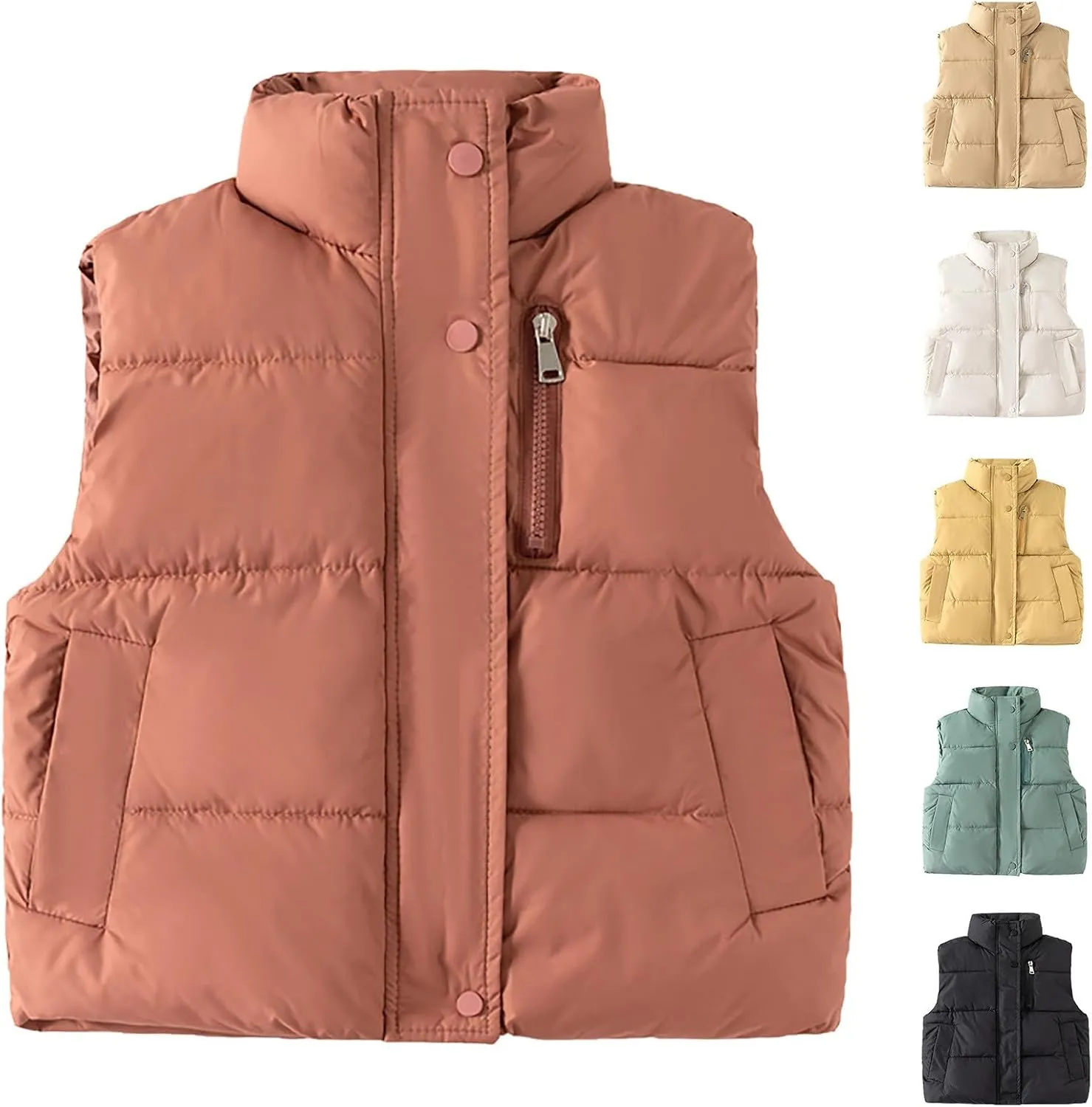 Toddler Boys Girls Quilted Bubble Puffer Vest Winter Coat Sleeveless Down Coat Standing Collar Baby Padded Waistcoat