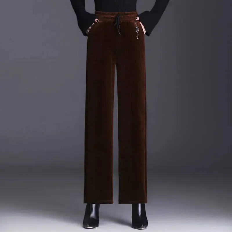 Velvet Stripe Pattern Wide Leg Pants
