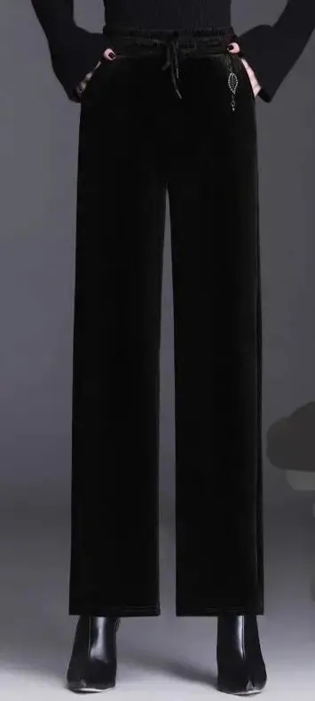 Velvet Stripe Pattern Wide Leg Pants