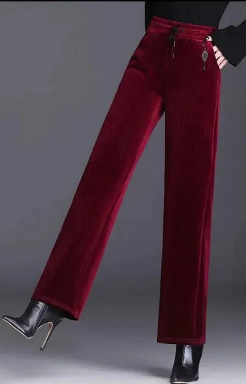Velvet Stripe Pattern Wide Leg Pants