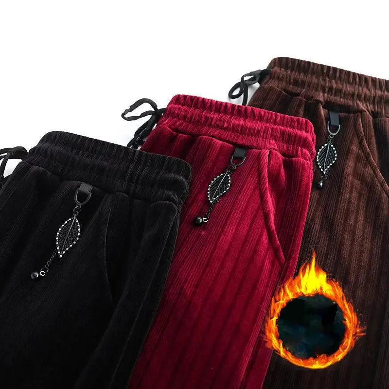 Velvet Stripe Pattern Wide Leg Pants