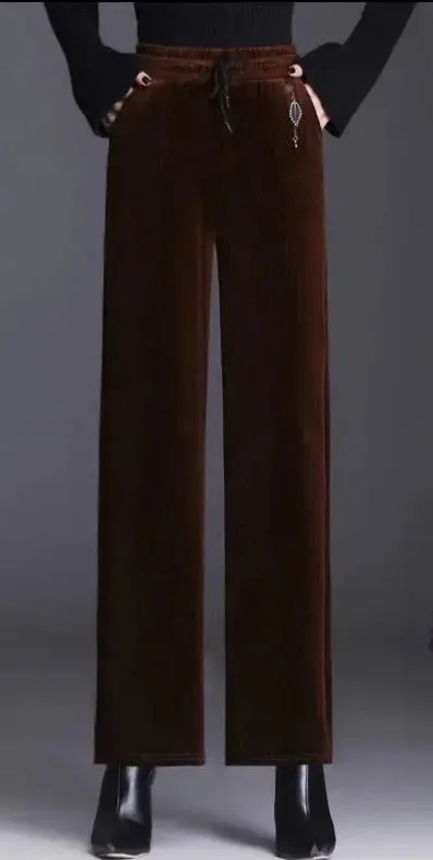 Velvet Stripe Pattern Wide Leg Pants