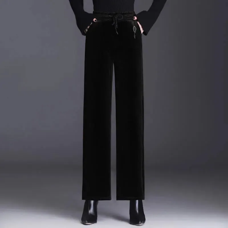 Velvet Stripe Pattern Wide Leg Pants