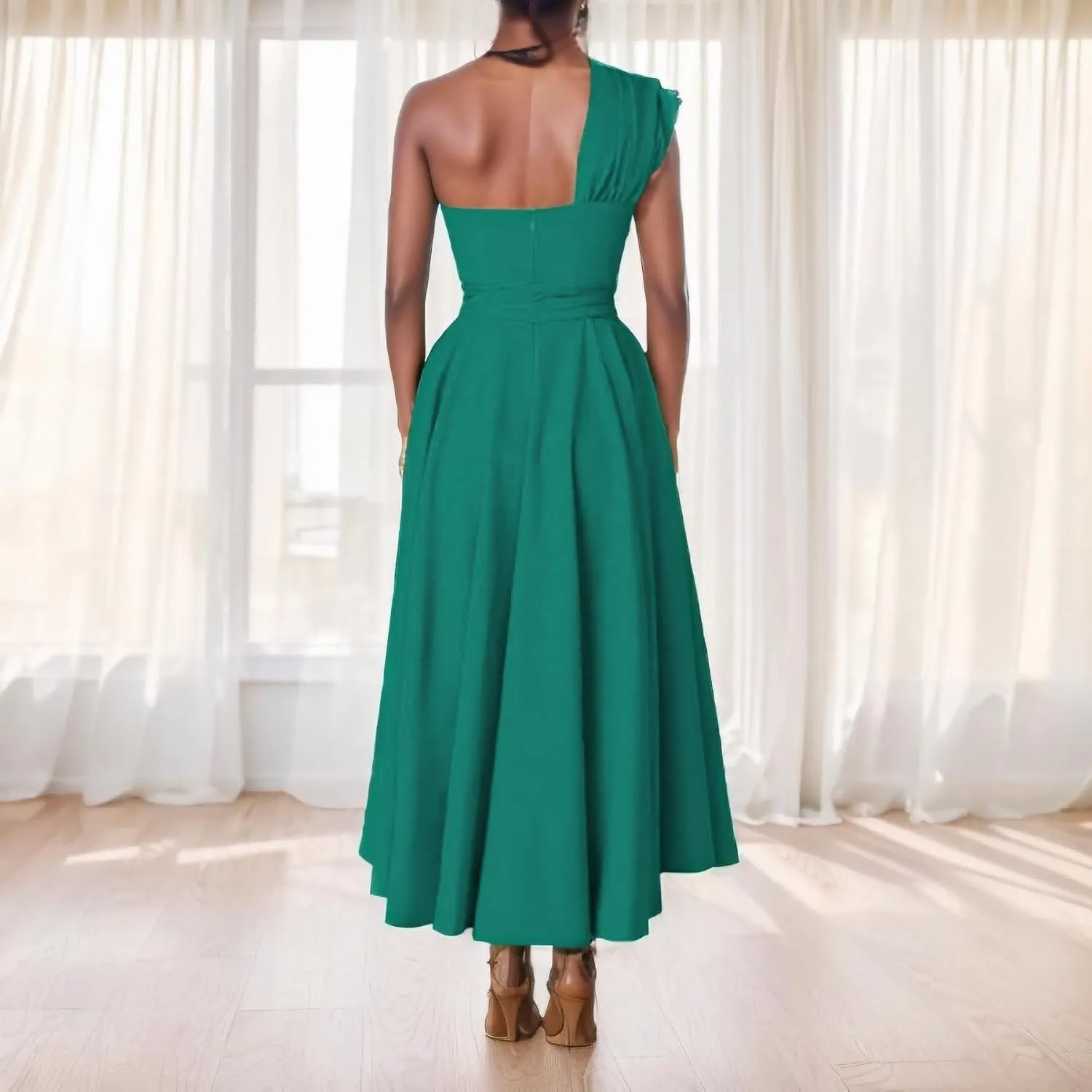 Voghtic Elegant Dresses for Women Formal One Shoulder A-Line Evening Gowns Party Cocktail Dress