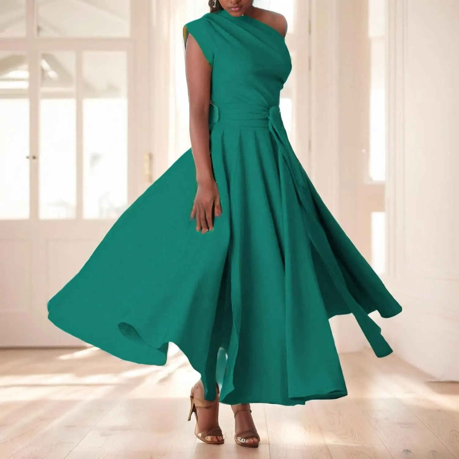 Voghtic Elegant Dresses for Women Formal One Shoulder A-Line Evening Gowns Party Cocktail Dress