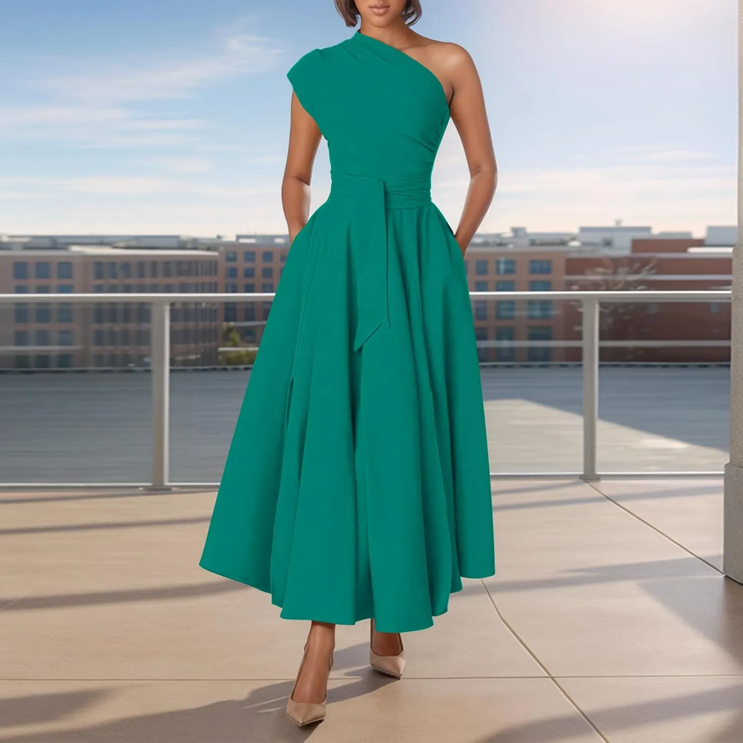 Voghtic Elegant Dresses for Women Formal One Shoulder A-Line Evening Gowns Party Cocktail Dress
