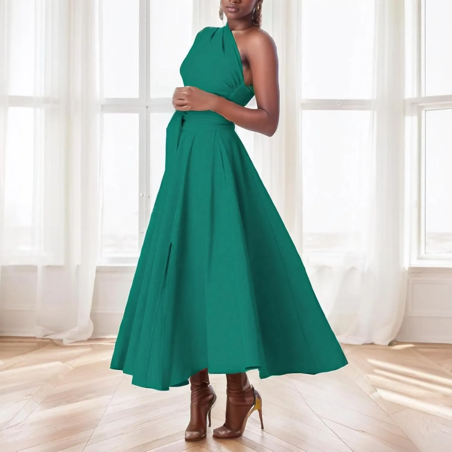 Voghtic Elegant Dresses for Women Formal One Shoulder A-Line Evening Gowns Party Cocktail Dress