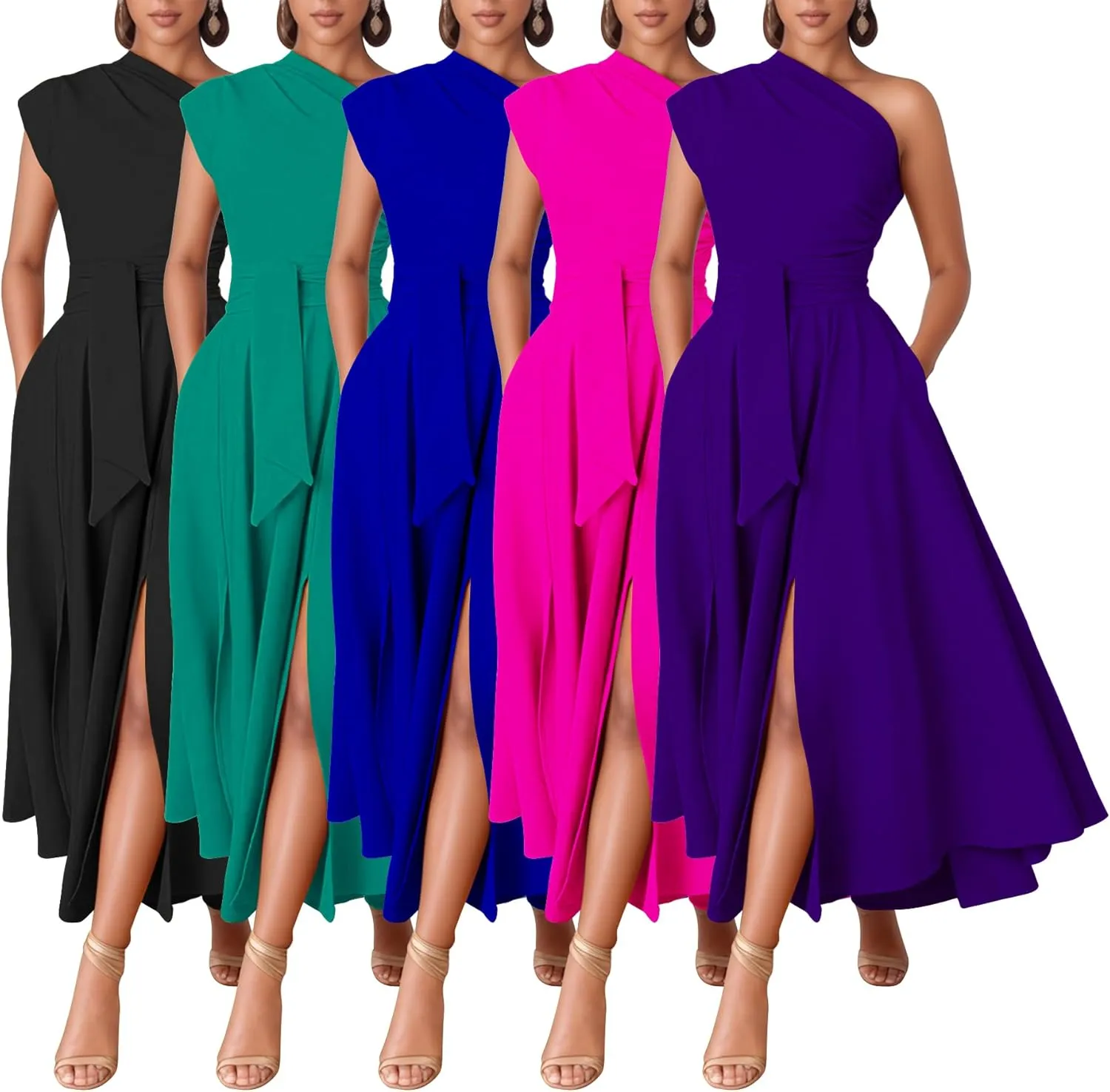 Voghtic Elegant Dresses for Women Formal One Shoulder A-Line Evening Gowns Party Cocktail Dress