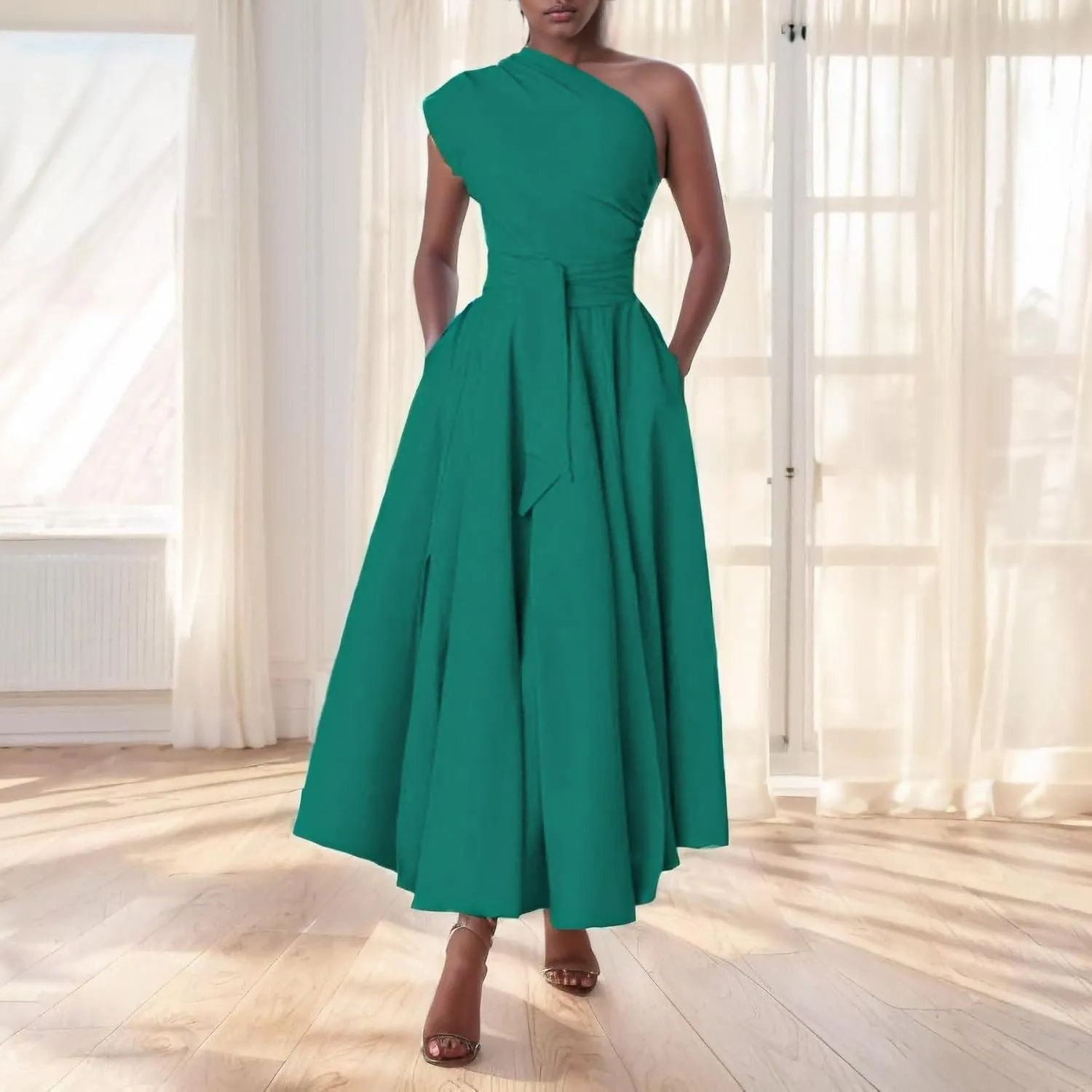 Voghtic Elegant Dresses for Women Formal One Shoulder A-Line Evening Gowns Party Cocktail Dress