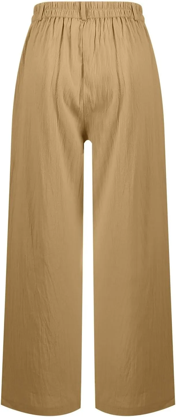 Wide Leg Linen Pants for Women Business Casual High Waisted Dress Pants Office Work Pants Straight Trousers w/Pockets