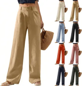 Wide Leg Linen Pants for Women Business Casual High Waisted Dress Pants Office Work Pants Straight Trousers w/Pockets