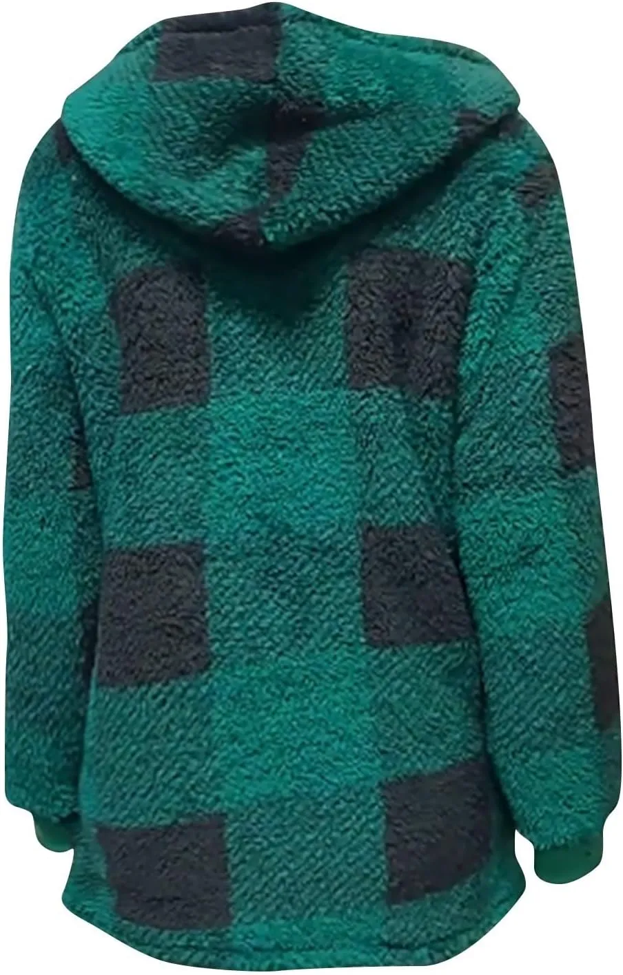 Women Fleece Jacket Plaid Hooded Zip Up Coat Comfy Fuzzy Sherpa Jacket Cardigan with Pockets Oversized Winter Coat