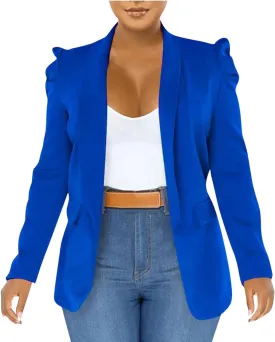 Women's Dressy Blazer Open Front Blazer Plus Size Business Casual Cardigan Blazer Puff Sleeve Blazer Jacket Outerwear