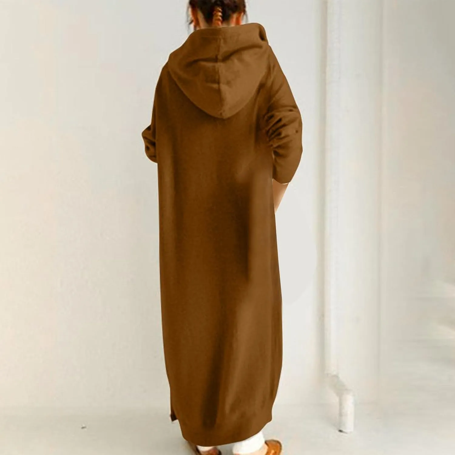 Womens Fashion Zip Up Jackets Ankle Length Hooded Coat Long Sleeve Drawstring Slouchy Novelty Loose Comfy Hoodies