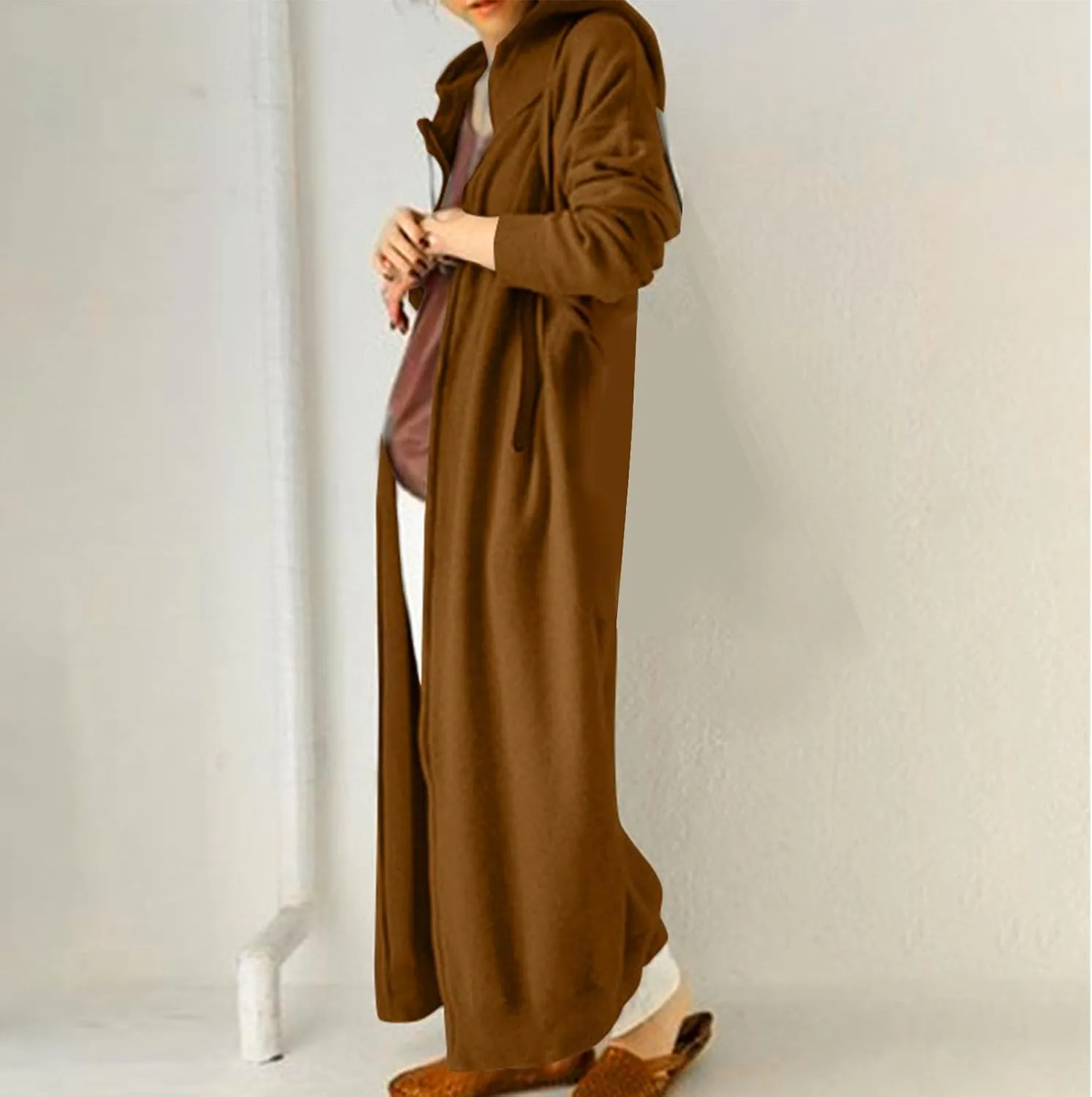 Womens Fashion Zip Up Jackets Ankle Length Hooded Coat Long Sleeve Drawstring Slouchy Novelty Loose Comfy Hoodies