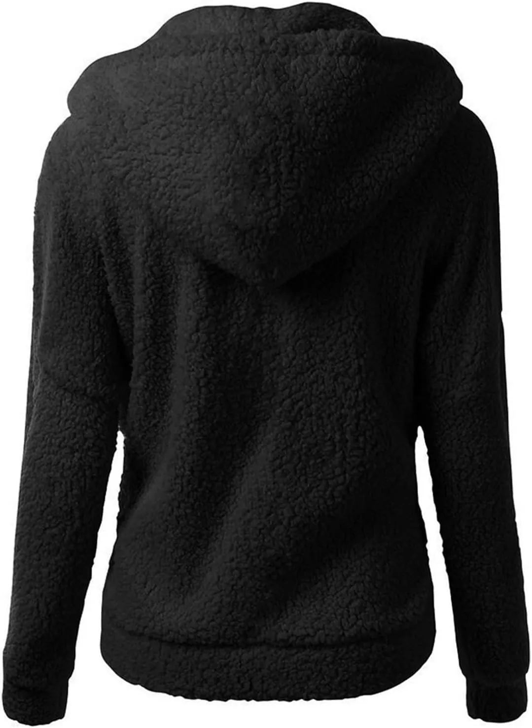 Womens Fuzzy Fleece Basic Hooded Jackets Fall Winter Zip up Warm Outerwear Coats Loose Sherpa Jacket with Pockets