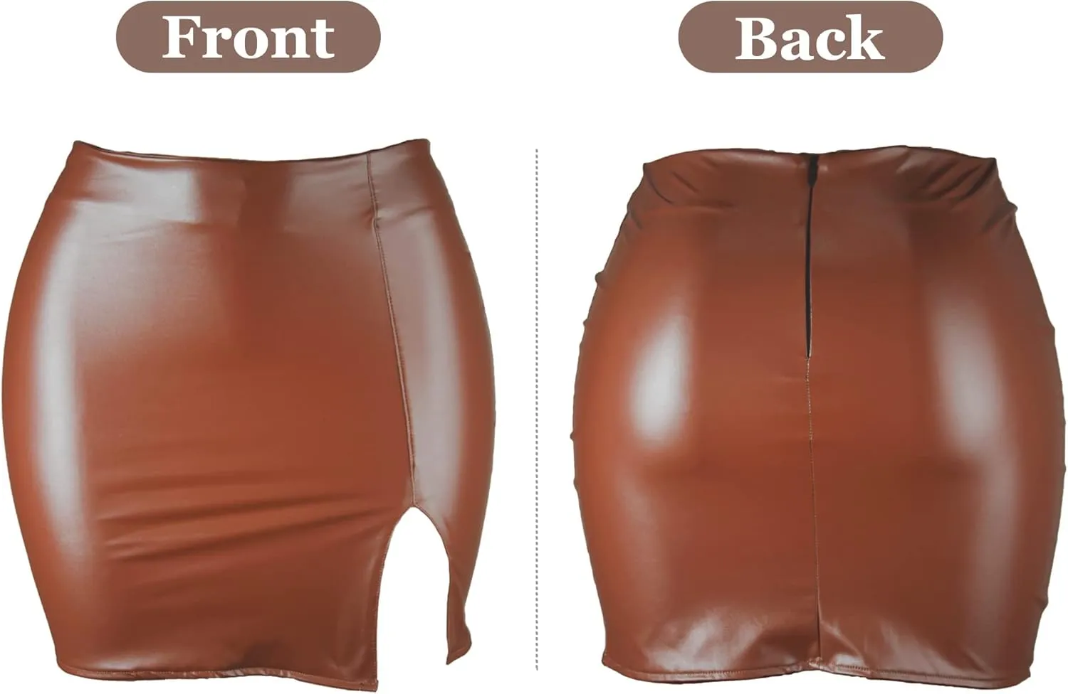 Women??s High Waist Short Skirts Pu Leather Bodycon Mini Skirts Sexy Split Hem Mini Pencil Skirts for Club
