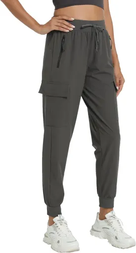 Women's Joggers with Pockets Lightweight - Water Resistant Cargo Athletic Pants for Hiking Running Camping Travel