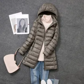 Women's Long Down Jacket Lightweight Packable Travel 2023 Fall Winter Puffer Jackets Slim Fit Casual Warm Duck Down Coat
