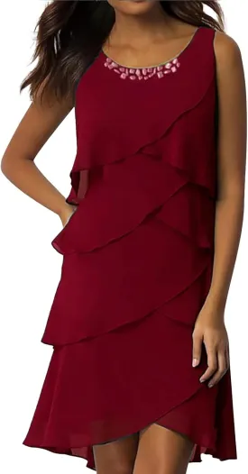 Women's Summer Dresses 2025 Elegance Round Neck Chiffon Ruffle Bodycon Cocktail Party Vacation Mini Dress for Women