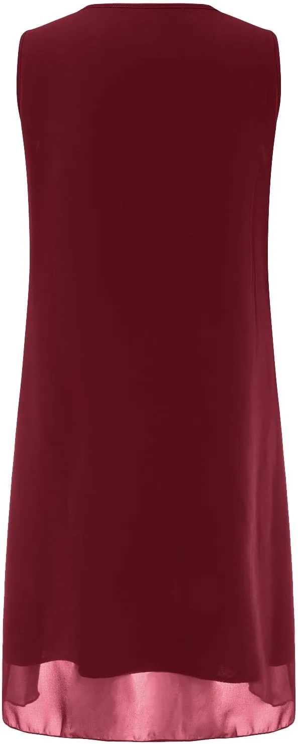 Women's Summer Dresses 2025 Elegance Round Neck Chiffon Ruffle Bodycon Cocktail Party Vacation Mini Dress for Women