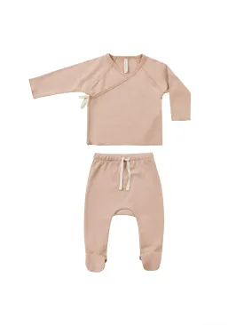 Wrap Top   Footed Pant Set (Blush)