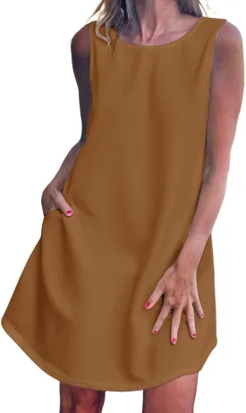 XOWRTE Women's A-Line Boat Neck Flowy Mini Dress Summer 2025 Going Out Party Club Vacation Sleeveless Tank Dresses Cuffless